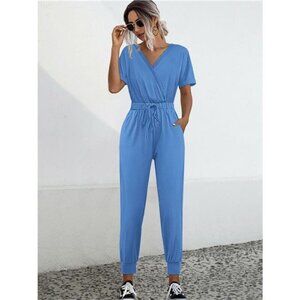 Drawstring Waist Short Sleeve Jumpsuit